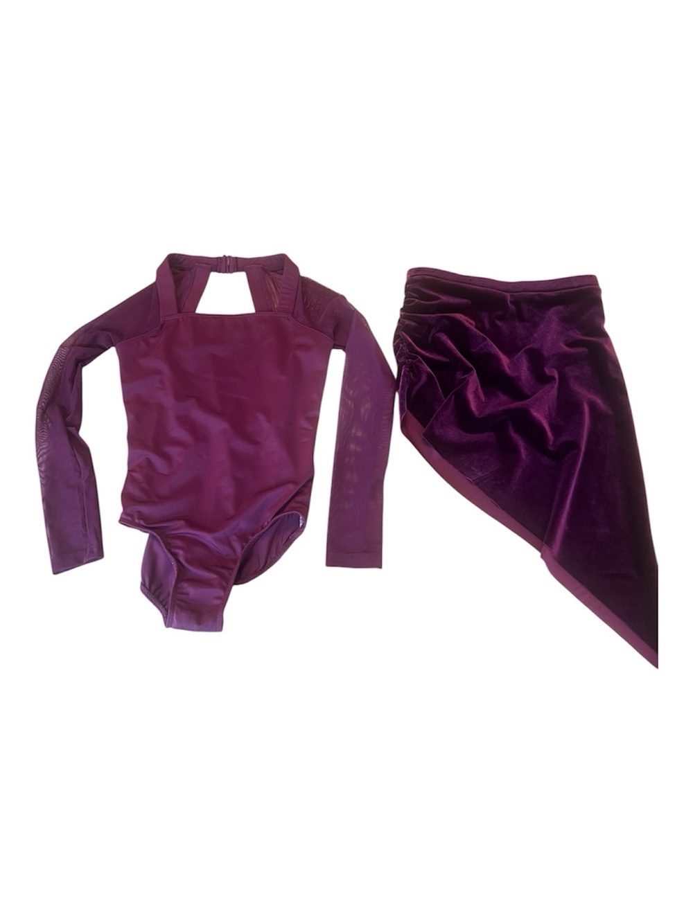 Girls maroon Dance Costume - balera Leotard with Weismann Velvet Skirt- M